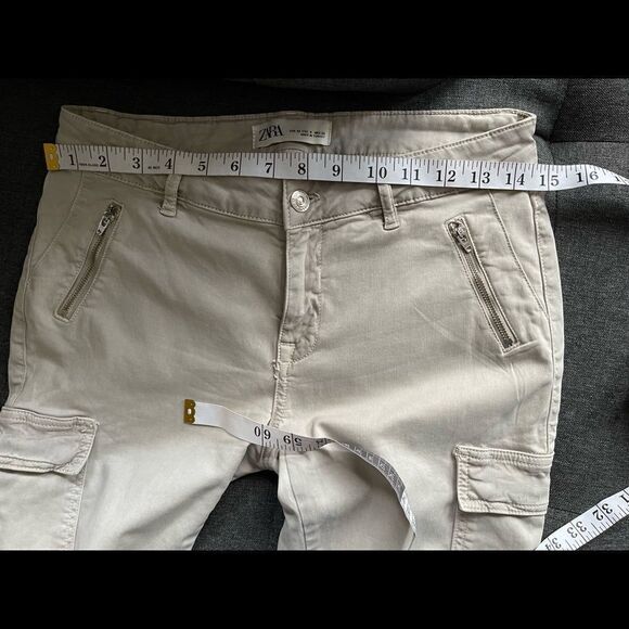 𝅺zara women khaki cargo pants size 4 - Picture 6 of 8